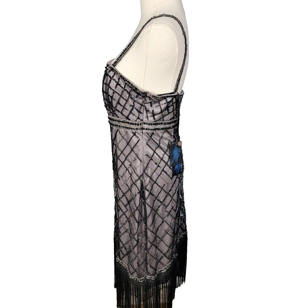 Sue Wong New Size 8/Med Beaded Dress Fringe New Gatsby Hoco Platinum Black - Picture 5 of 17